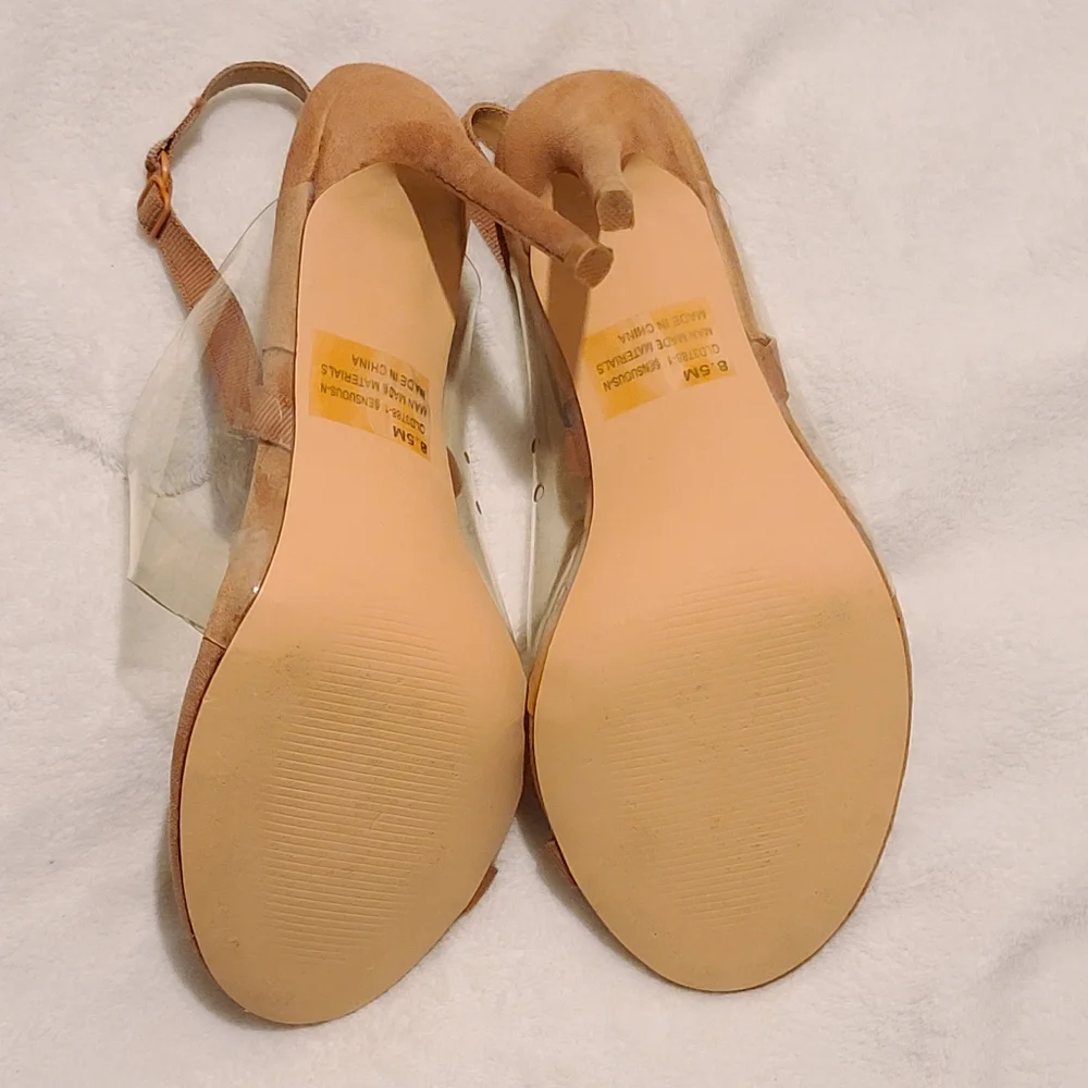 Fashion Nova | Sling back Sandal Heels Faux Suede Nude Size 8.5